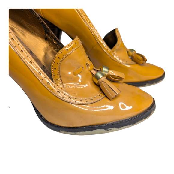 Sam Edelman TRUMAN Women Sz 8.5 Camel Colored Tassel Patent Leather Heel Shoes - Picture 11 of 11